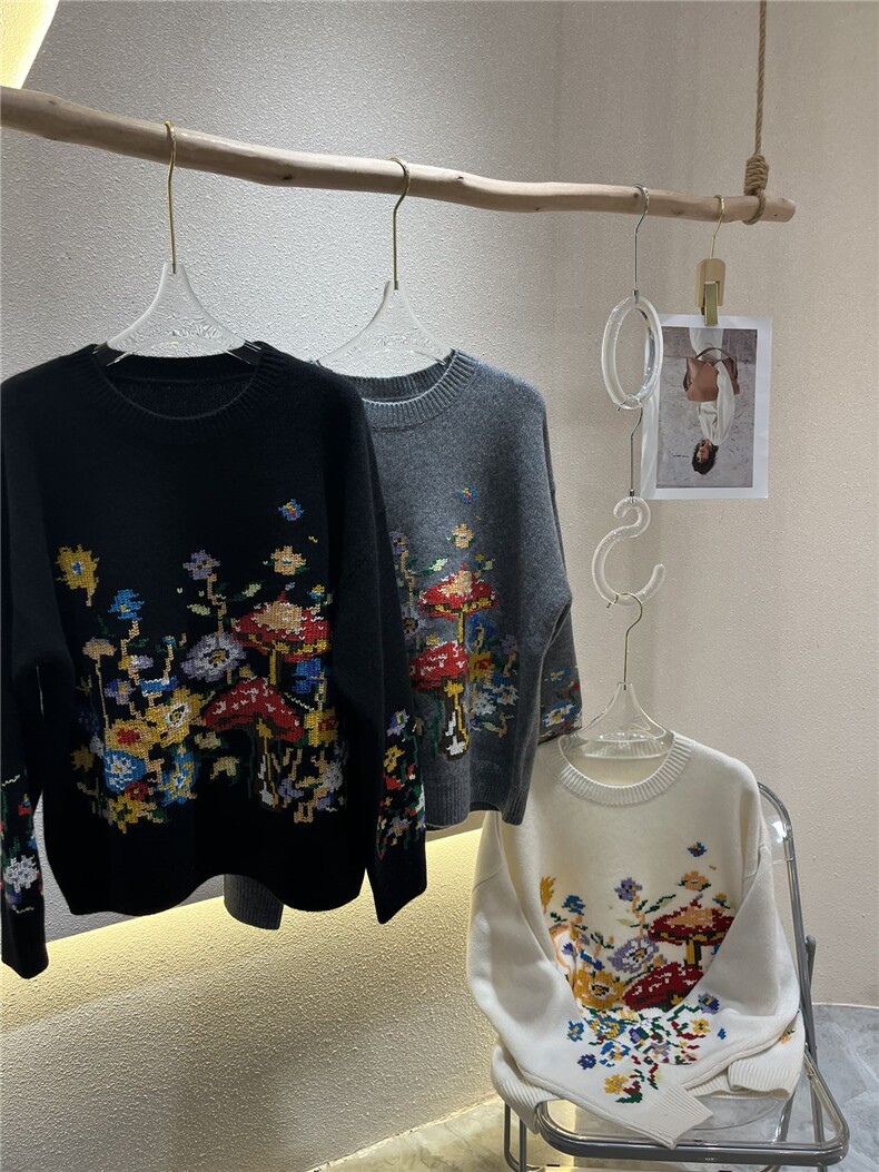 羊绒圆领内搭毛衣百搭针织蘑菇打底上衣,女装羊绒衫,大千羊绒