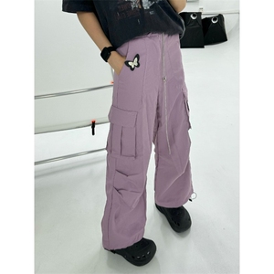 高街腰带蝴蝶工装裤男女宽松休闲直筒阔腿拖地个性裤子MK327P50