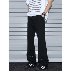 美式机能牛仔裤夏季男宽松黑色直筒排扣休闲裤子 NM751图片