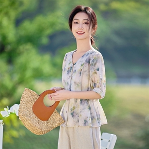 2026年夏季女短袖薄苎麻文艺风图片