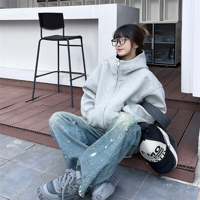 抖音得物高品质25秋冬美式高街宽松结构防风高领连帽卫衣外套W60,男装卫衣,电商A486