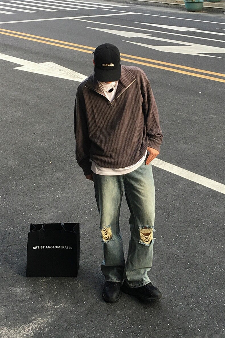 特P55无差价潮流拉链领口长袖卫衣-HW3581男模外景,男装卫衣,电商A003
