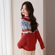 费尔岛提花复古绞花羊毛衫女秋冬外穿2025新款氛围感短款内搭毛衣，女装羊毛衫，艾米