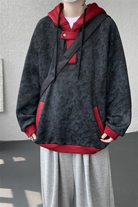 WY10158-特P55 控98 新款连帽撞色解构拼接大码男宽松情侣卫衣图片