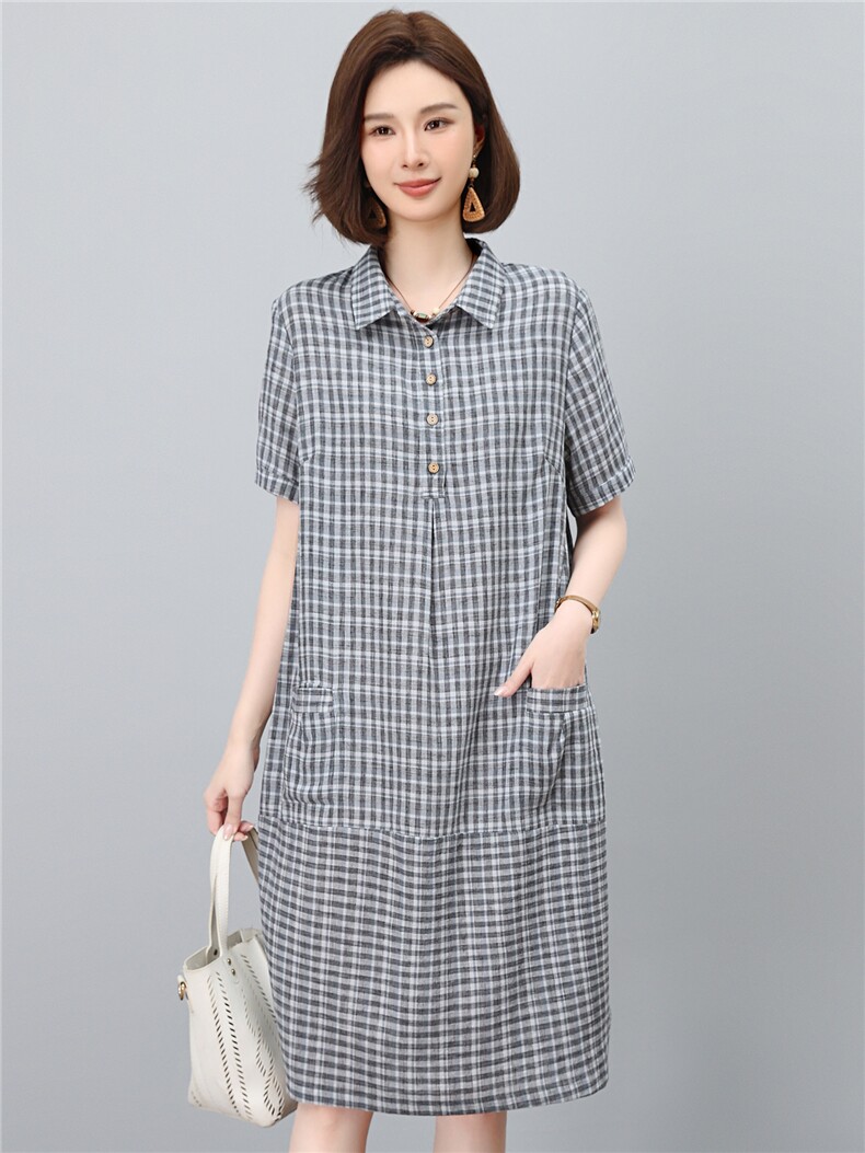 高端棉麻连衣裙女2026夏季新款宽松休闲中年妈妈薄款裙子,女装连衣裙,独衣靓