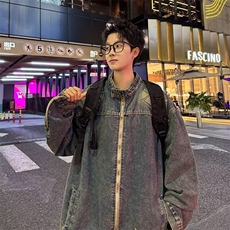 美式潮牌2024冬季新款高街牛仔外套男女百搭宽松帅夹克W6270-P77，男装夹克，星座412-2