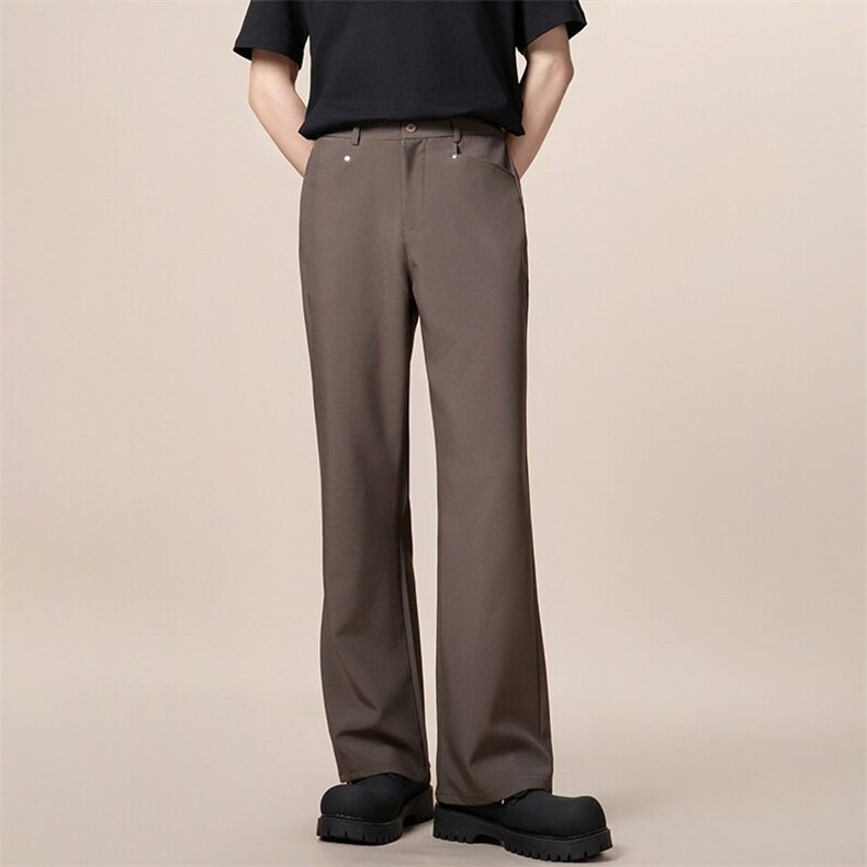 微喇裤春秋2025新款男士修身显高显瘦休闲通勤垂感西装直筒裤,男装休闲裤,星座506