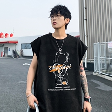 ！2024夏季新款男士麂皮绒无袖T恤简约情侣背心TLBX35特P18，男装背心/马甲，电商B220