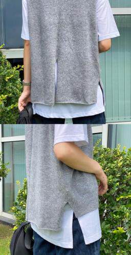 秋季新款圆领后开叉简约设计时尚百搭马甲女，女装马夹，日の谷