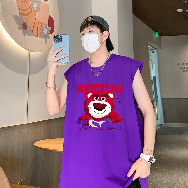 已注册直播抖音纯棉重磅250克男乌梅紫无袖背心T恤T531P28控39图片