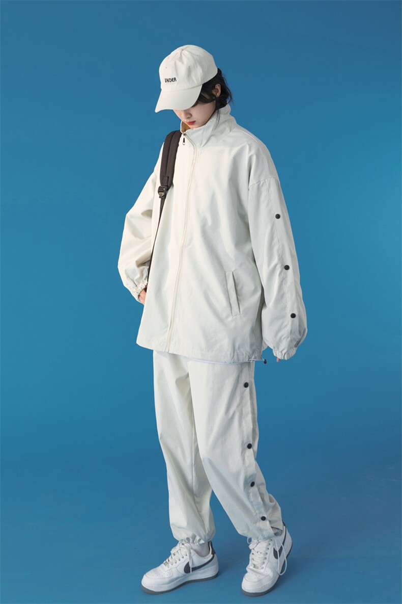 TZ8980/P95中性风休闲运动格子撞色套装排扣裤子夹克两件套控118，女装运动套装，电商A141