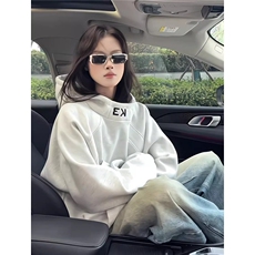 连帽卫衣男女秋冬加绒新款美式拼接刺绣外套boxy硬挺内搭套头上衣，女装短外套，星座1210-1