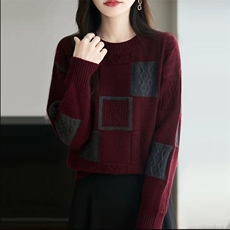 2026年秋季时尚百搭通勤简约休闲方块针织衫，女装针织衫/毛衣，暖姿羊绒