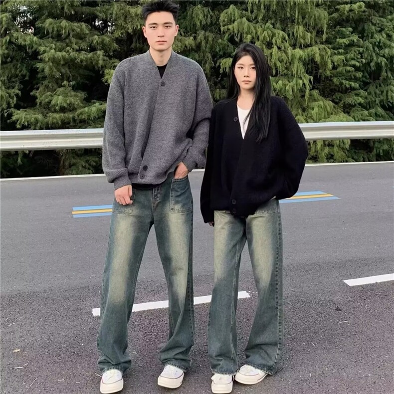 现货文艺秋季新款男女情侣美式宽松时尚毛衣装饰百搭毛针织衫男装,男装针织衫/毛衣,星座302B
