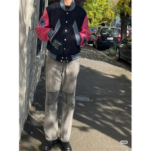 美式复古刺绣字母棒球服外套男春秋款宽松设计感夹克上衣 J228图片