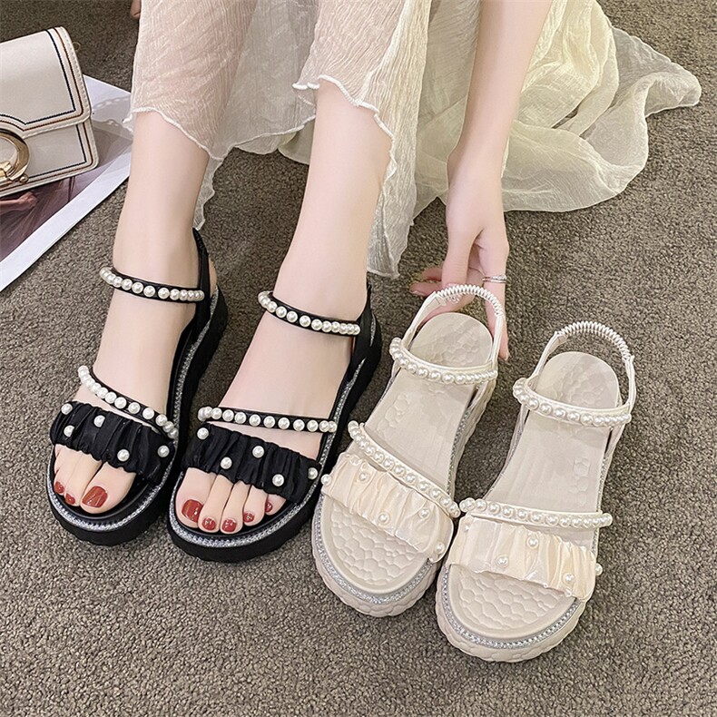 学生凉鞋女夏季2023新款潮搭仙女风配裙子厚底罗马沙滩凉鞋女，女鞋凉鞋，电商A223