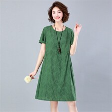 2022年夏季新款潮纯棉短袖连衣裙女中长款小个子韩版休闲a字裙子，女装连衣裙，简韵佳