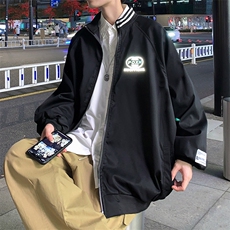 反光外套秋季港风宽松夹克潮牌ins百搭印花运动棒球服W1796-P40，男装夹克，星座512-4