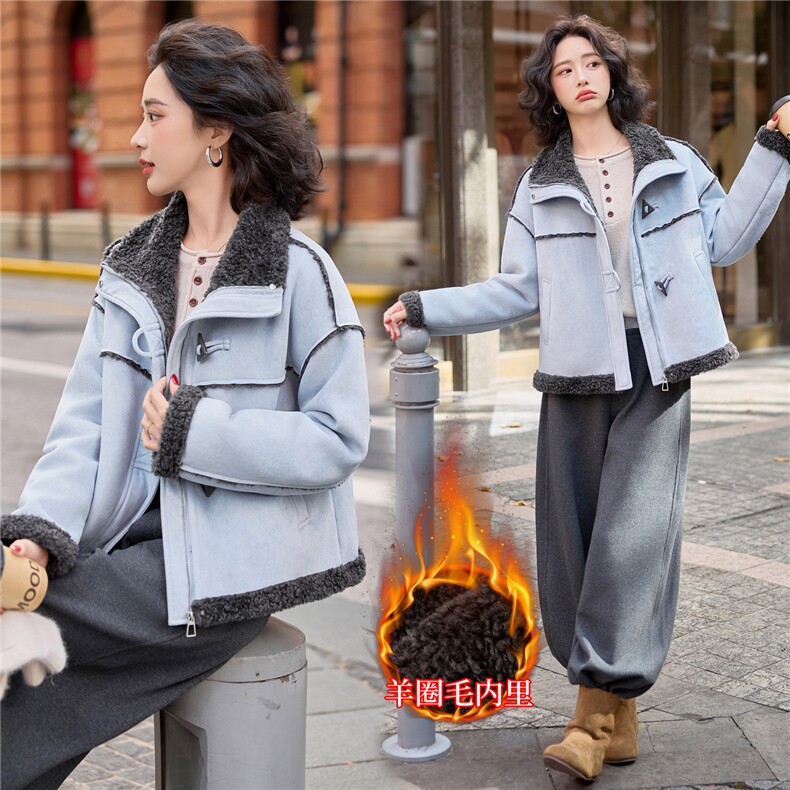 2025年冬季新款时尚鹿皮绒皮毛一体知外套女，女装短外套，沁沁公主