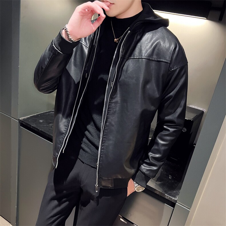 2024秋冬皮衣夹克修身假两件可拆卸连帽PU皮衣外套男py5906-p108,男装皮衣,电商D303