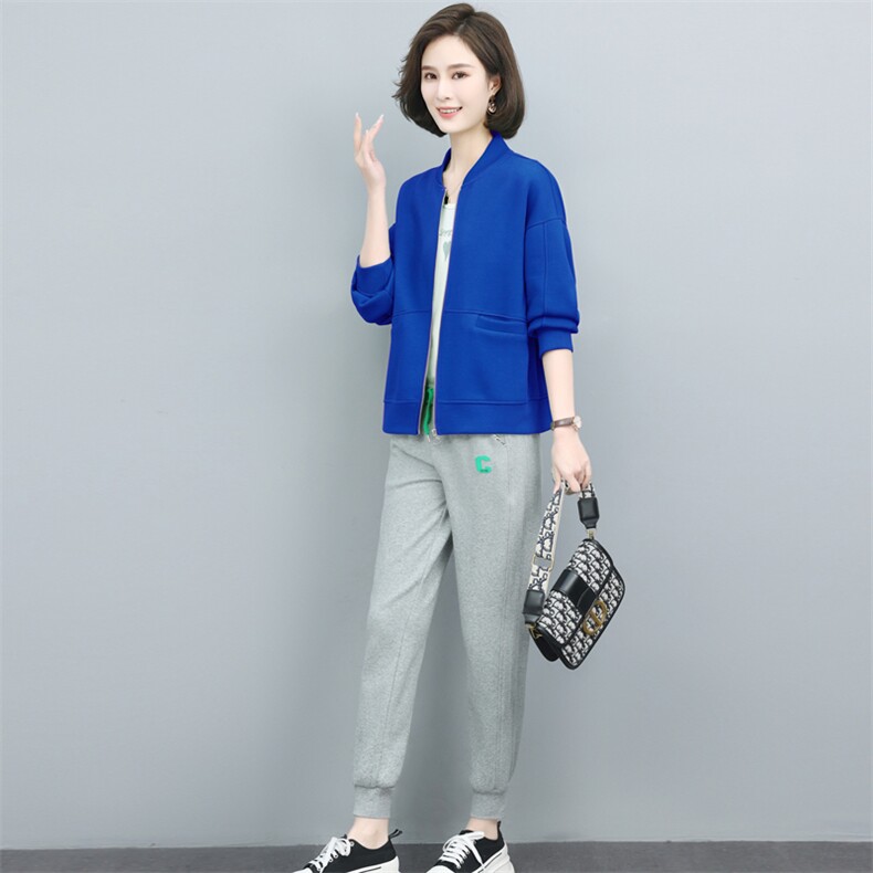 卫衣开衫外套女春秋2023年新款短款中老年妈妈大码休闲薄款棒球服,女装运动套装,璐依舞