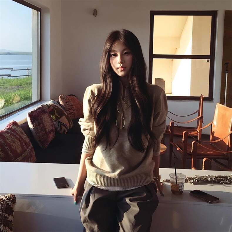 重磅北极绒假两件衬衫领毛衣美式高街复古休闲慵懒纯色翻领针织衫，男装针织衫/毛衣，电商A486