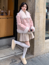 现货主推皮毛一体加厚粉色翻领210-6361-P195-K288，女装羊羔毛/颗粒绒，浙宝210（原浙宝191）