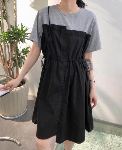 针织拼接连衣裙，女装连衣裙，依纤