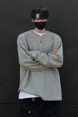 主推美式半拉华夫格纯色长袖T恤卫衣宽松打底衫男女H975特P28，男装T恤，电商A341