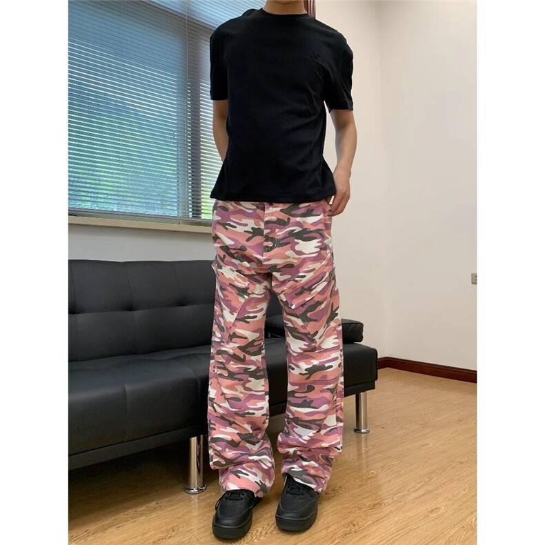 【有货】DA136-批58夏季新款嘻哈粉迷彩街头直筒宽松男女工装裤,男装牛仔裤,星座603-2