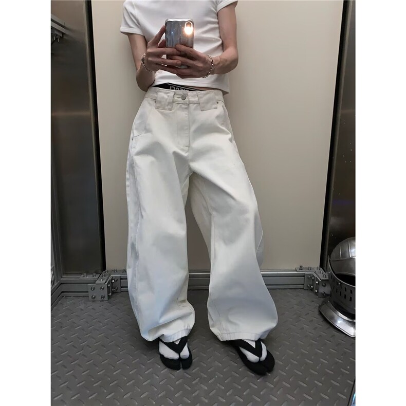 白色牛仔直筒裤秋宽松窄版阔腿裤春秋弯刀长裤YX9020,男装休闲裤,星座208-5