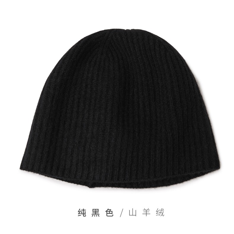 时尚百搭黑色羊绒针织帽 经典元宝针设计 保暖舒适图片