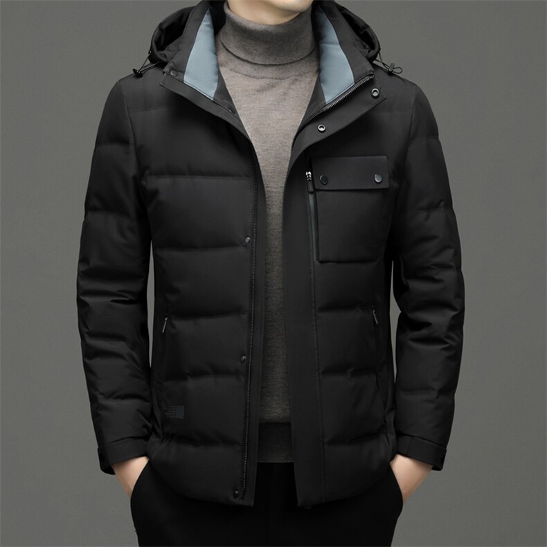 冬季新款男士商务休闲羽绒服中年连帽纯色厚款保暖外套爸爸装,男装羽绒服,电商B212（原钱塘6029）