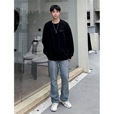 抖音得物二开现货供应春装重磅美式高街宽松印花长袖T恤CT902，男装T恤，电商A486-1