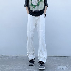 美式vibe风裤子高街潮ins牛仔裤男设计感小众微喇直筒裤16099-p55，男装牛仔裤，星座1008