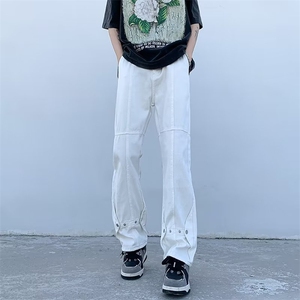 美式vibe风裤子高街潮ins牛仔裤男设计感小众微喇直筒裤16099-p55图片