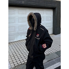 网图美式刺绣徽章座山雕棉衣外套棉服夹克帽子可拆卸KY1819-P80，男装夹克，电商A025