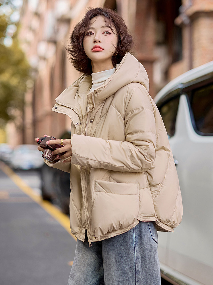 红色短款羽绒服女高级设计感90白鸭绒小个子韩版宽松加厚冬季外套,女装羽绒服,梦懿尔