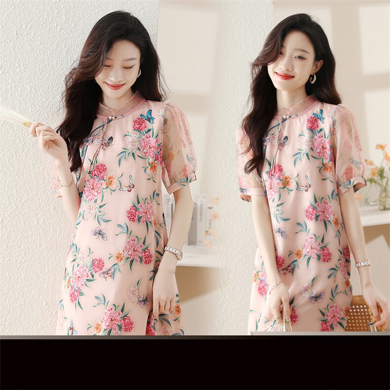夏季新款2023夏季时尚印花连衣裙气质显瘦简约大方减龄连衣裙女，女装连衣裙，然然
