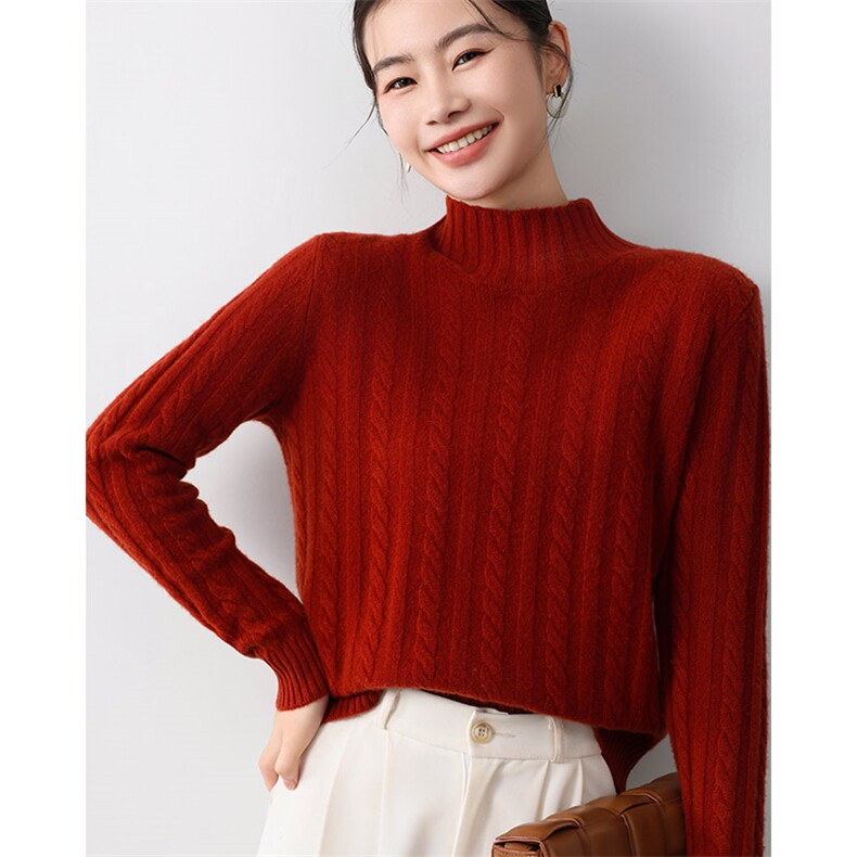 秋冬新款高领麻花毛衣女宽松显瘦百搭时尚羊毛衫图片