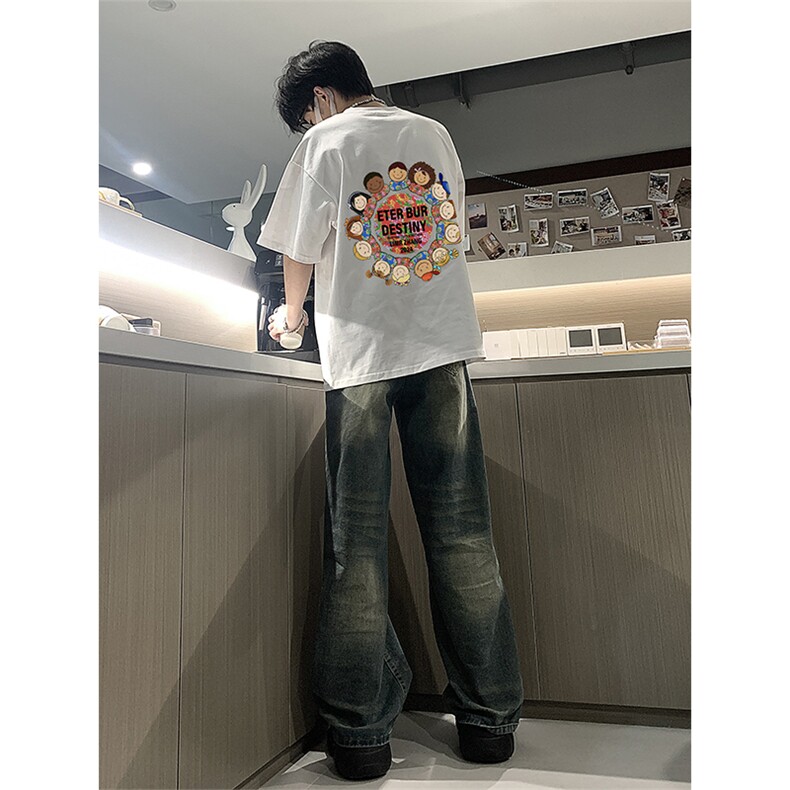 已做版权夏季东北大花潮圆领短袖风t恤宽松重磅上衣T50-P28,男装T恤,星座205-5