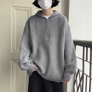 数据好宽松连帽针织衫男半拉链毛衣慵懒风线衣M3611-P65图片