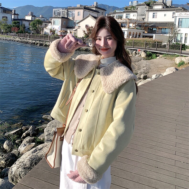 白鸭绒羽绒服内胆羊羔毛外套女秋冬2025新款娃娃领爆款皮毛一体,女装羽绒服,2C126