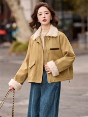 拼毛绒派克羽绒服女2025冬季新款小个子超好看洋气短款白鸭绒外套，女装羽绒服，冬木谷雨