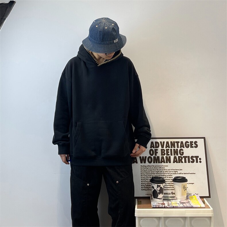 抖音得物高品质二开25秋冬美式重磅宽松纯色连帽贝壳刺绣卫衣W63,男装卫衣,电商A486