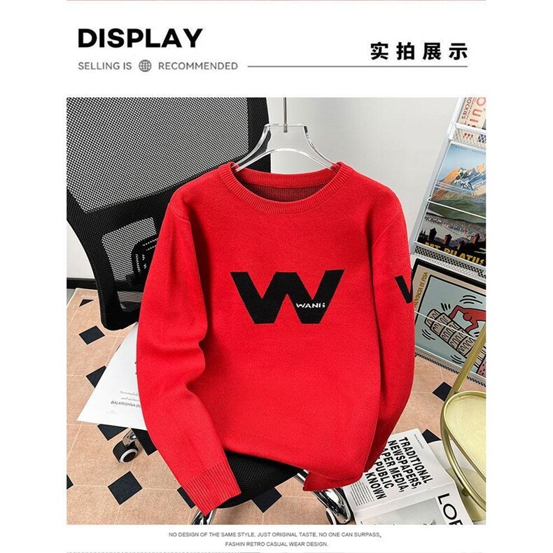 1506-1/M2-W1字母毛衣/P39安克拉红色毛衣男款冬季英本命年打底衫图片