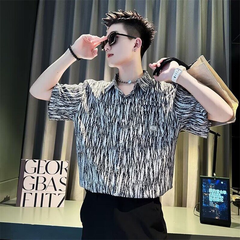 M625-P35复古衬衫夏装港风宽松趣味新款男装上衣,男装衬衫,星座617A-1（原B318A）