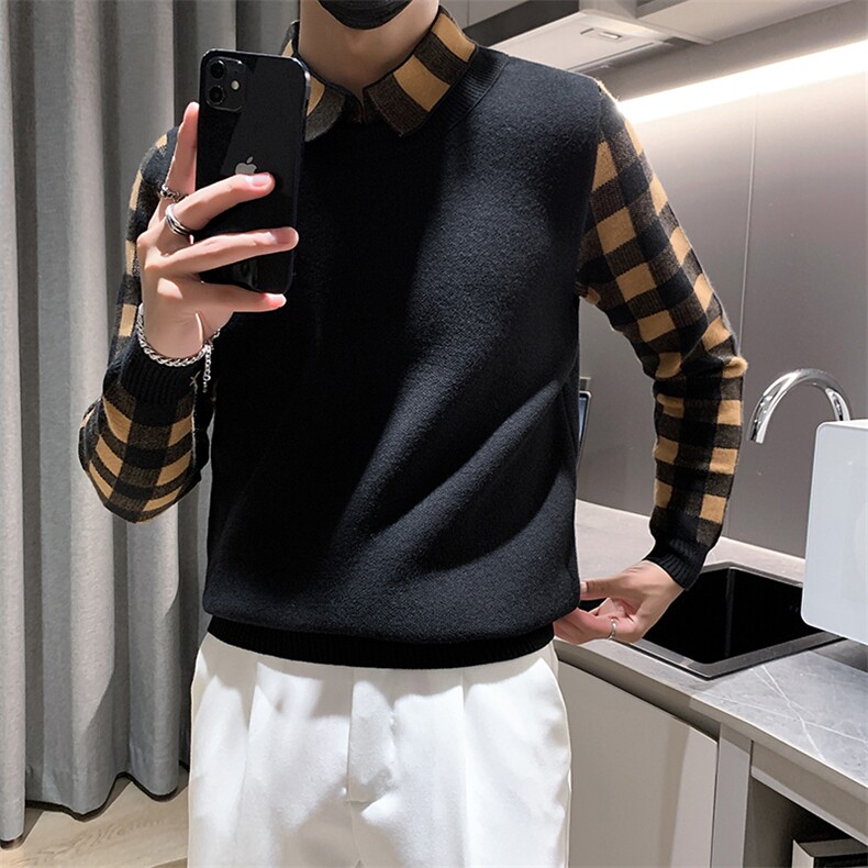 301A-1/M65/P75控95店主风秋冬新款小伙加厚假二件针织毛衣男,男装针织衫/毛衣,星座301A-1