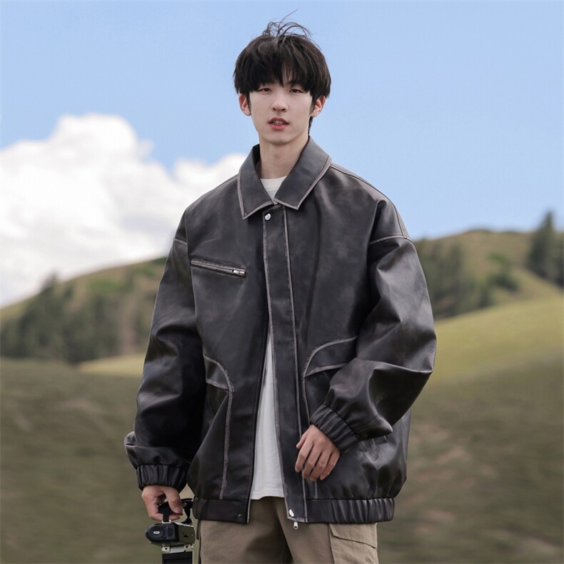 外景机动皮夹克品质皮衣A406JK8663P115,男装夹克,星座309（原A406）