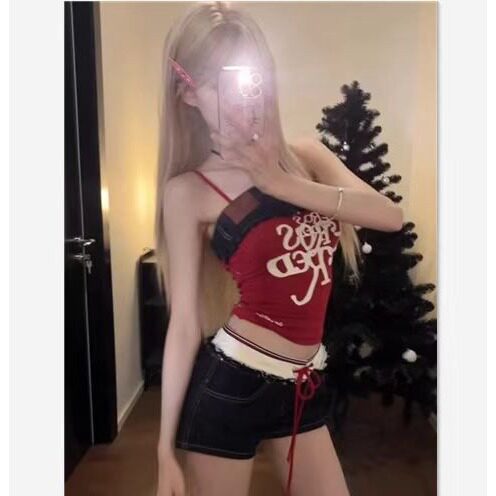 美式2025千禧风辣妹设计感绑带低腰头牛仔短裤女夏季显瘦包臀热裤,男装牛仔裤,星座506A